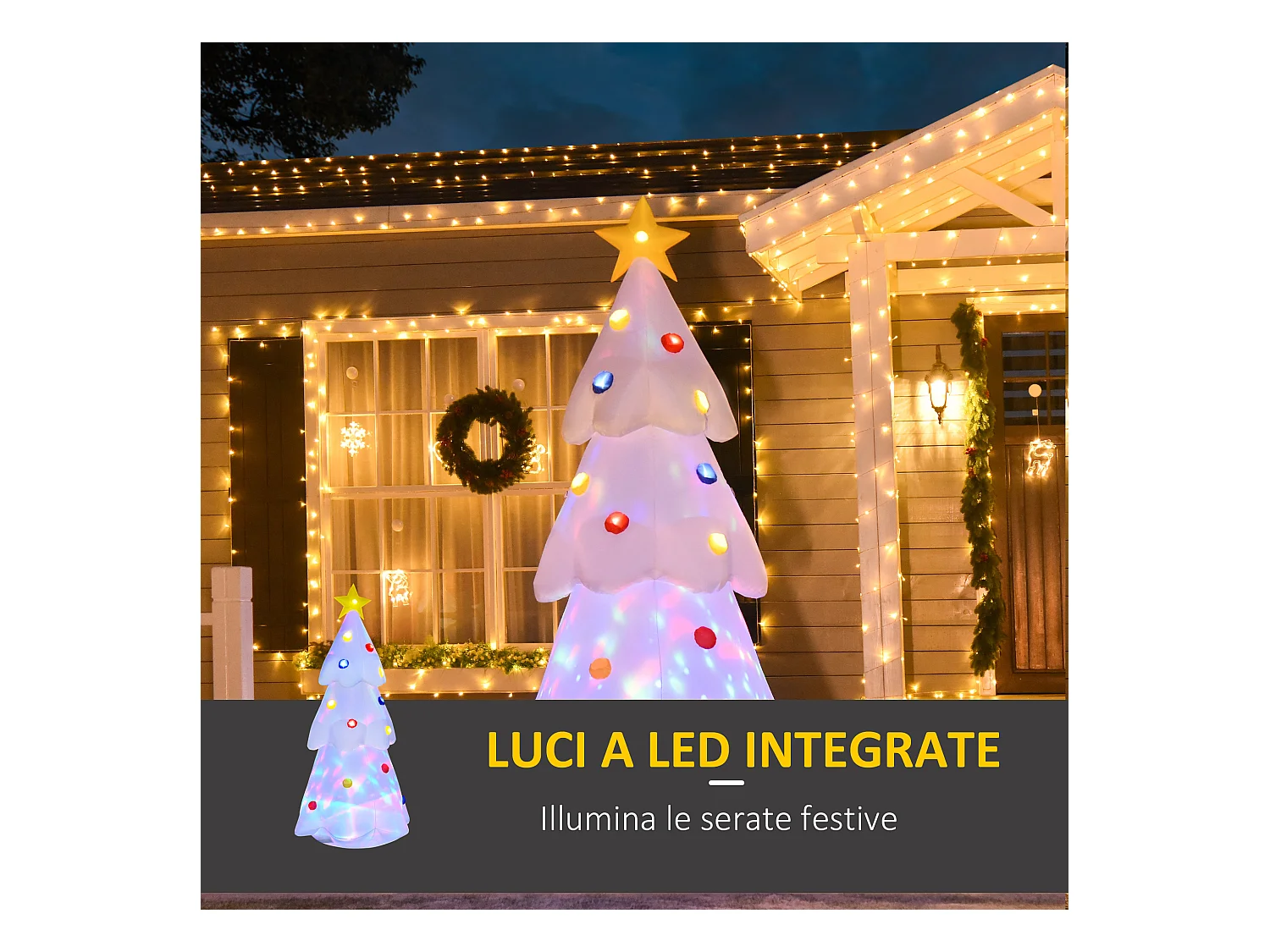 Albero di natale bianco gonfiabile impermeabile luci led 245cm