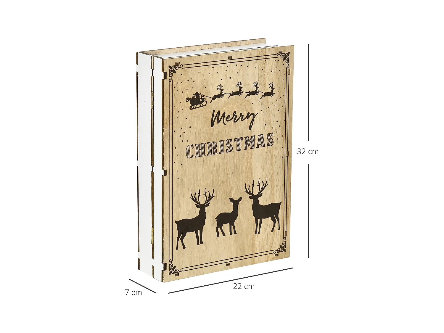 Calendario avvento in legno a forma di libro con scritte motivi