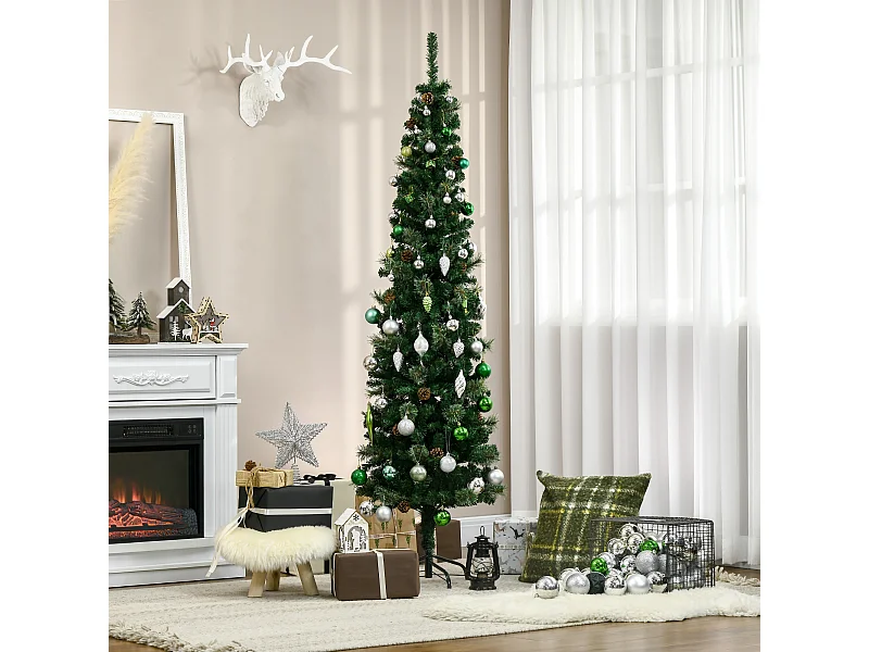 Albero di natale alto 195cm con pigne decorative e 556 rami