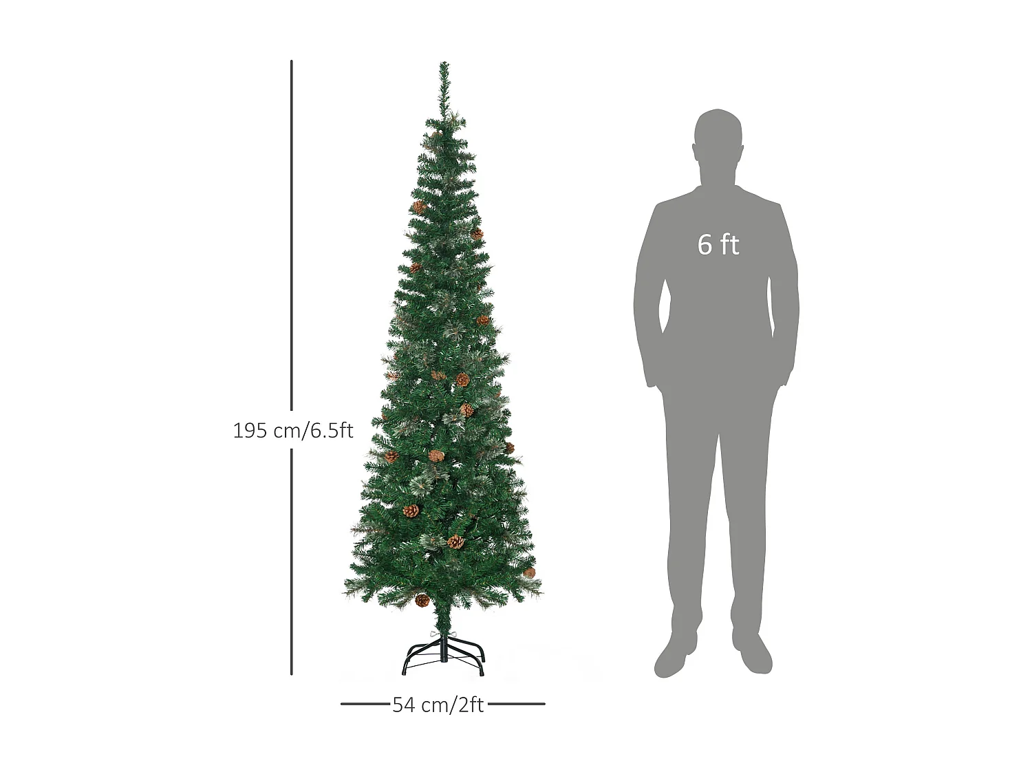 Albero di natale alto 195cm con pigne decorative e 556 rami
