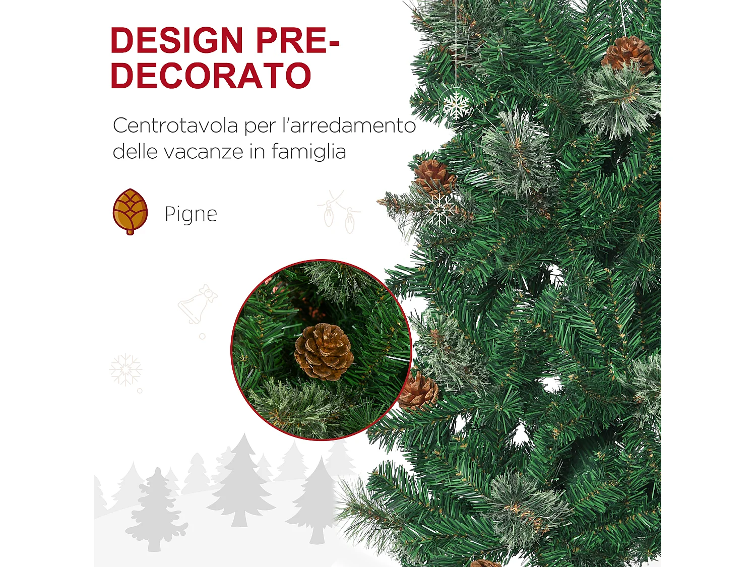 Albero di natale alto 195cm con pigne decorative e 556 rami