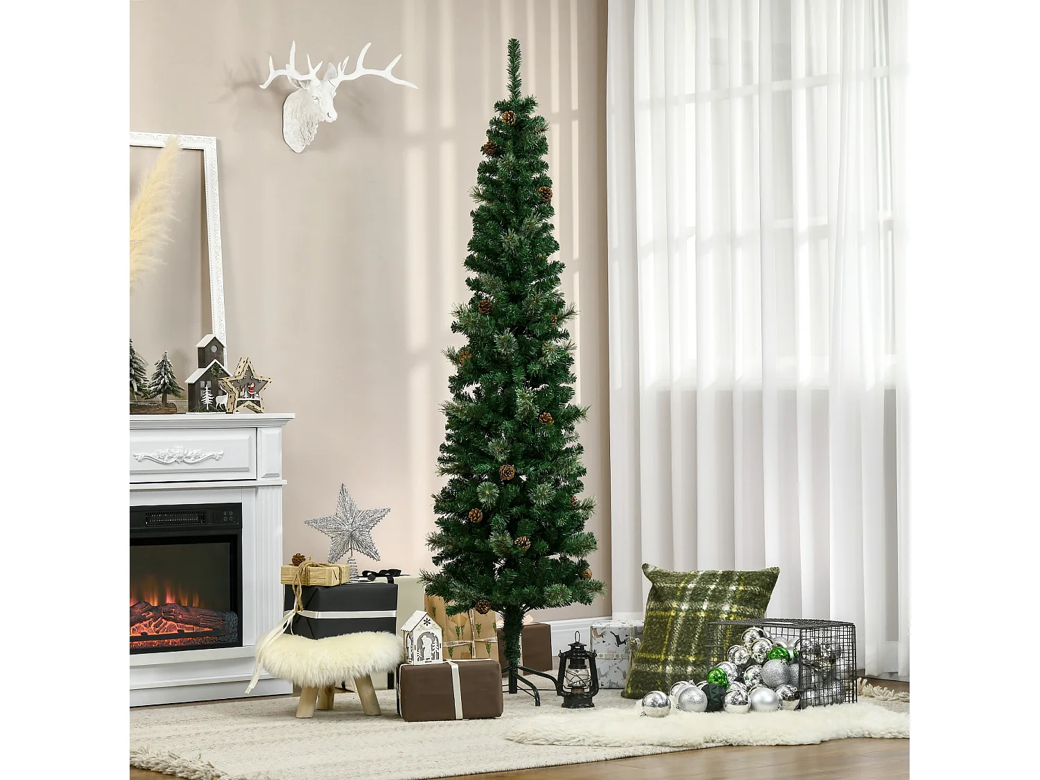 Albero di natale alto 195cm con pigne decorative e 556 rami