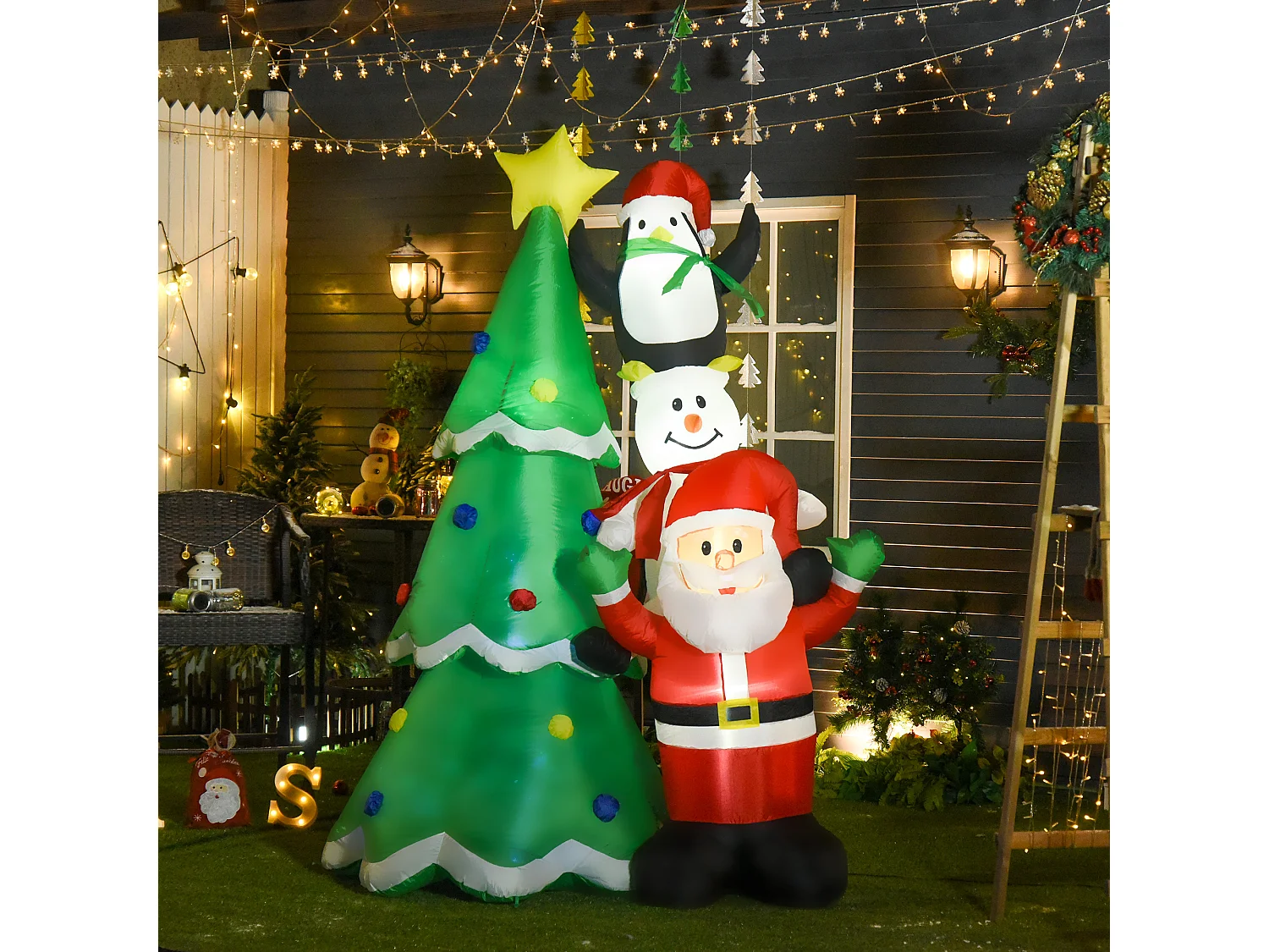 Albero di natale gonfiabile alto 243 cm con luci a led e babbo natale