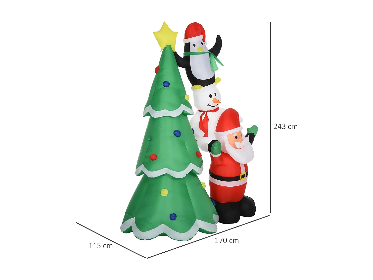Albero di natale gonfiabile alto 243 cm con luci a led e babbo natale