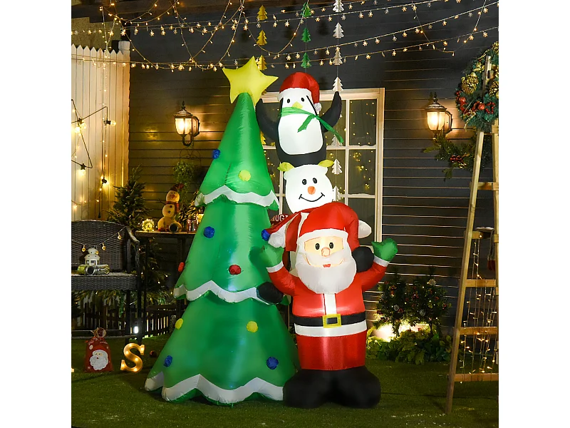 Albero di natale gonfiabile alto 243 cm con luci a led e babbo natale