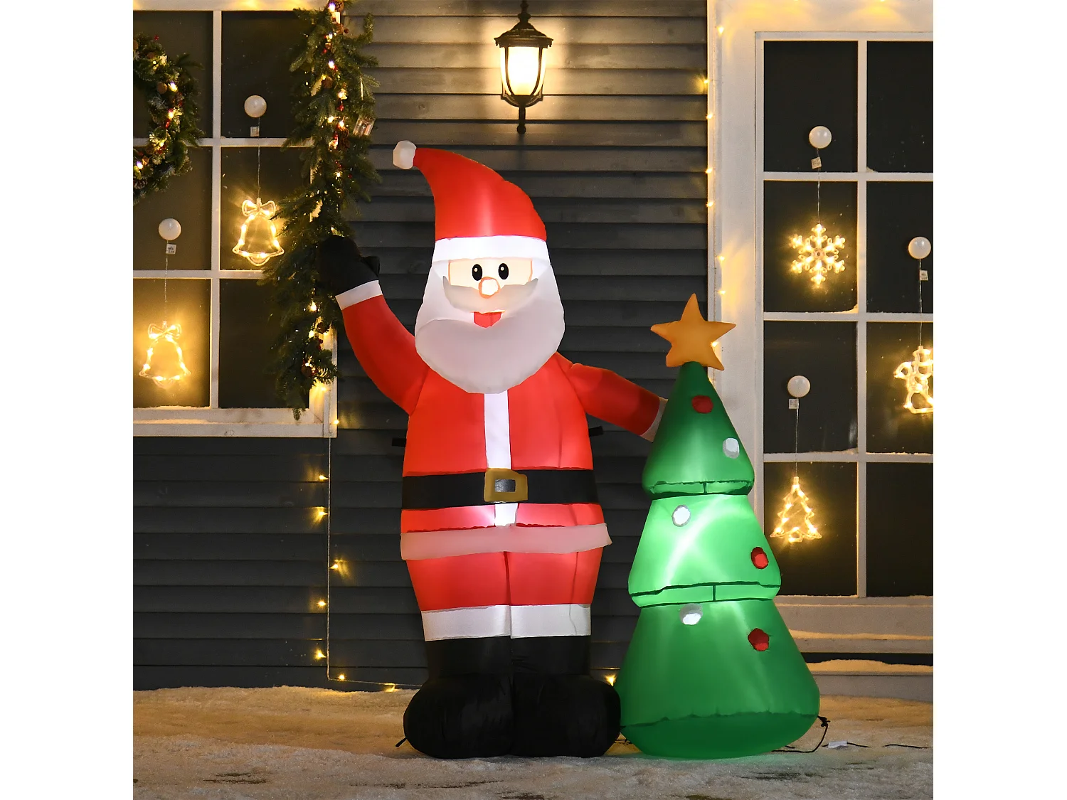 Babbo natale gonfiabile con albero 150cm luci led e gonfiatore