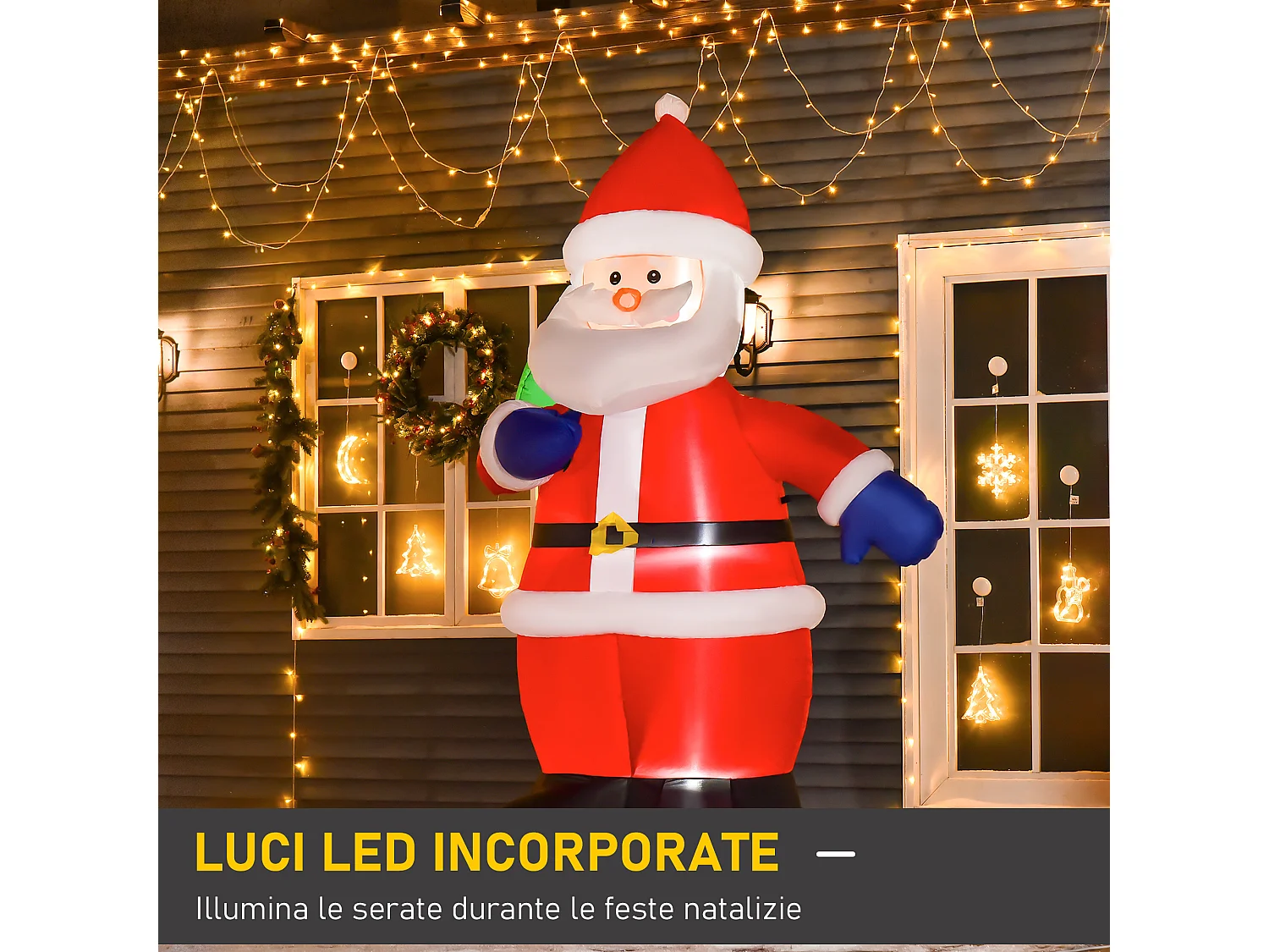 Babbo natale gonfiabile con albero 150cm luci led e gonfiatore