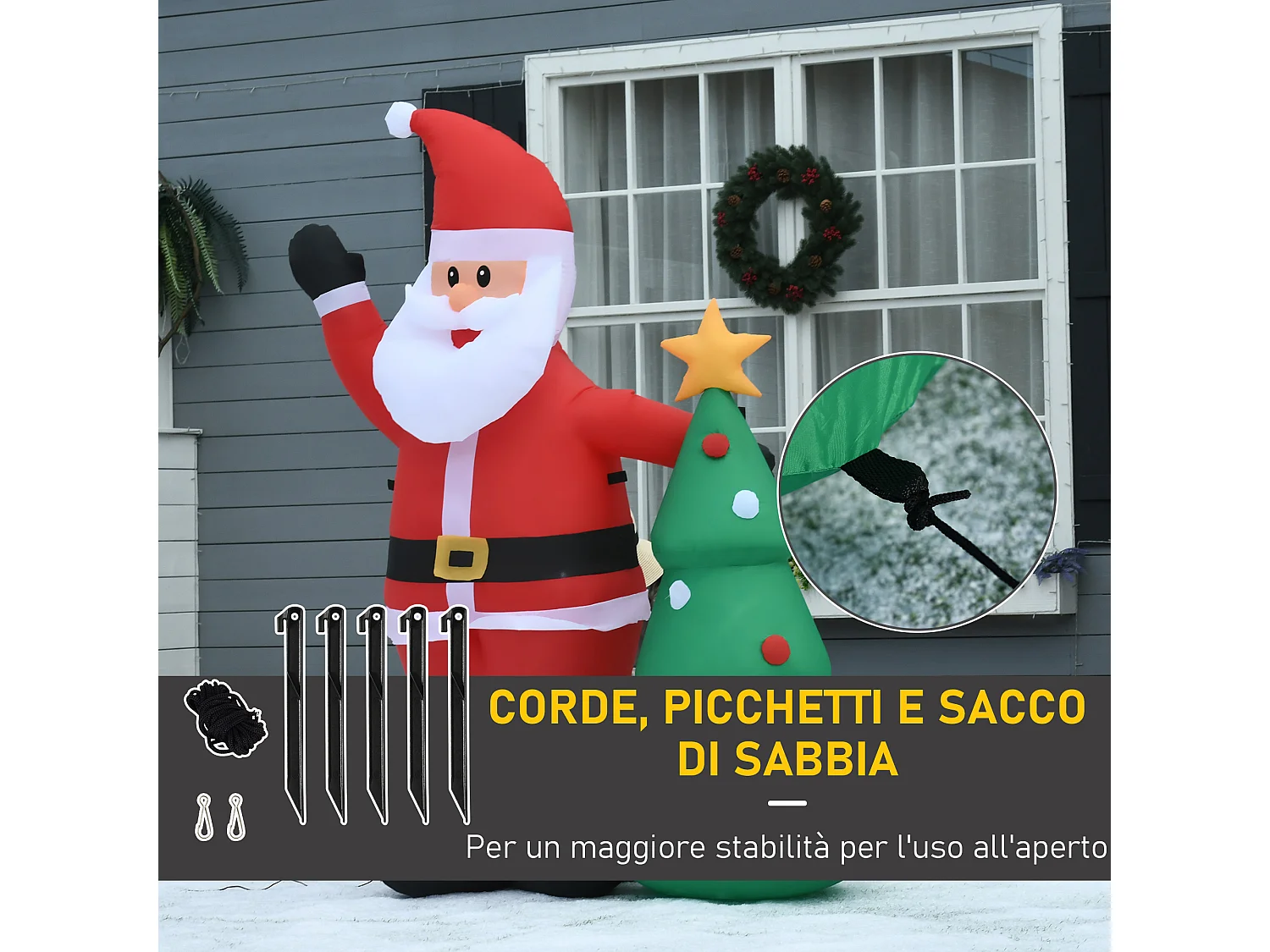 Babbo natale gonfiabile con albero 150cm luci led e gonfiatore