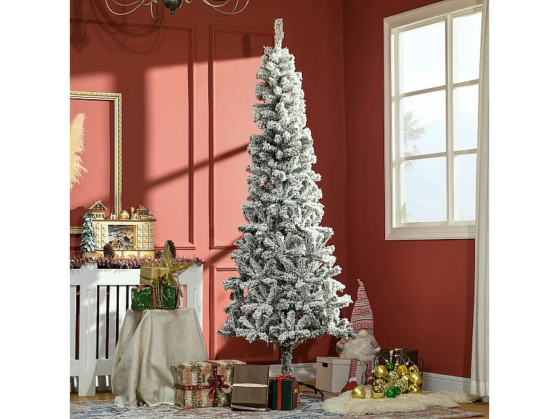 Albero Natale slim innevato 631 rami base metallo