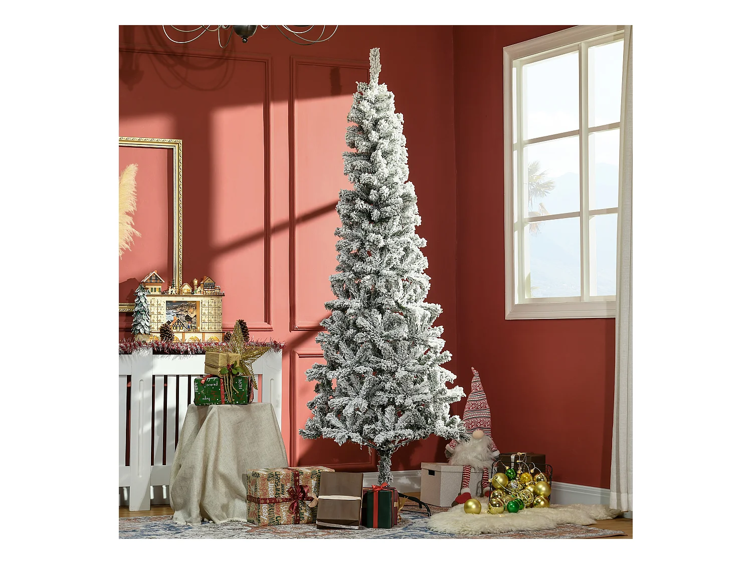 Albero Natale slim innevato 631 rami base metallo