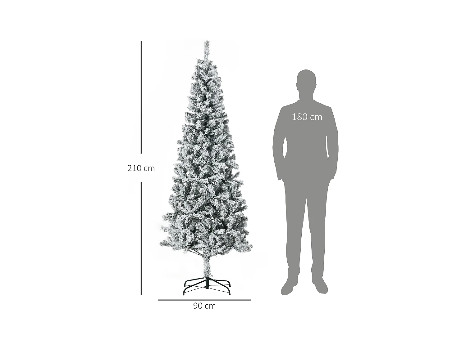 Albero Natale slim innevato 631 rami base metallo