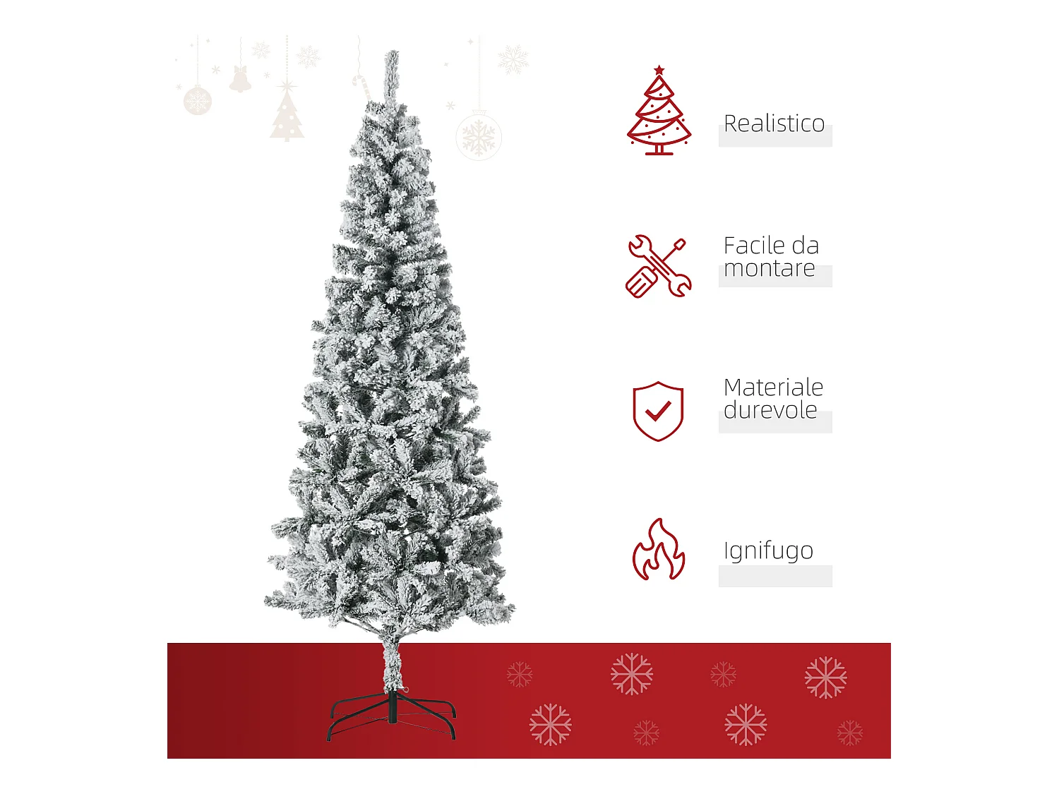 Albero Natale slim innevato 631 rami base metallo
