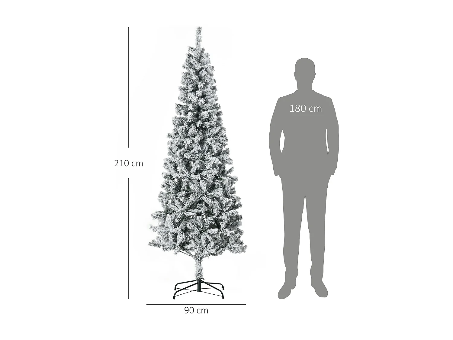 Albero Natale slim innevato 631 rami base metallo