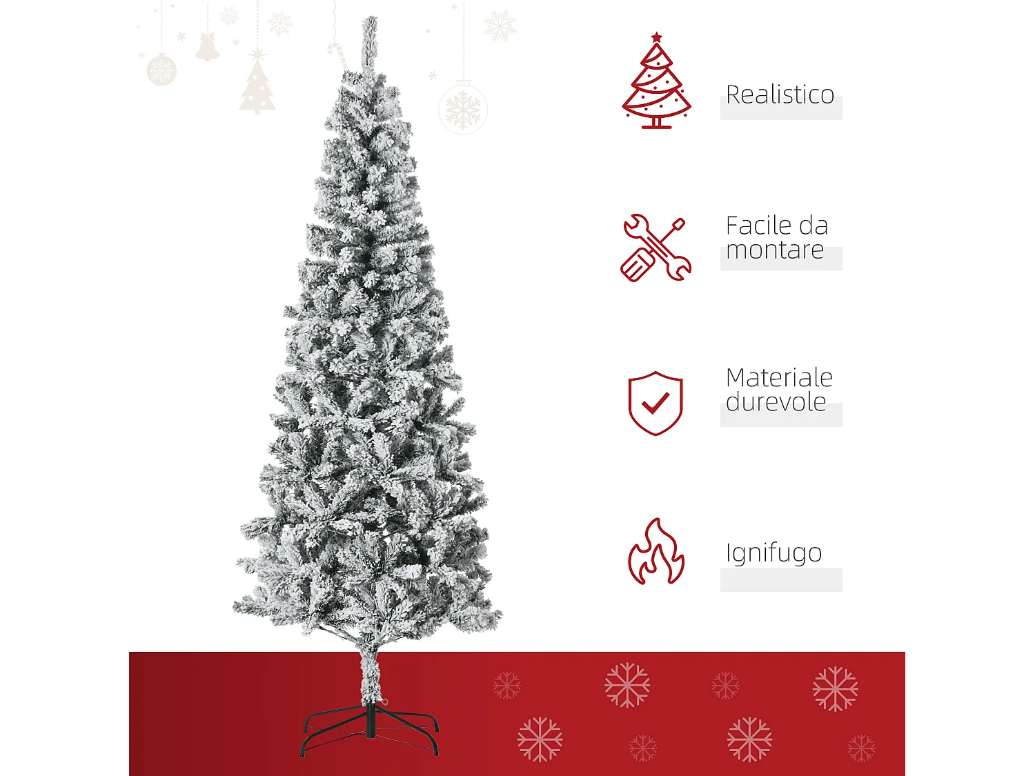 Albero Natale slim innevato 631 rami base metallo