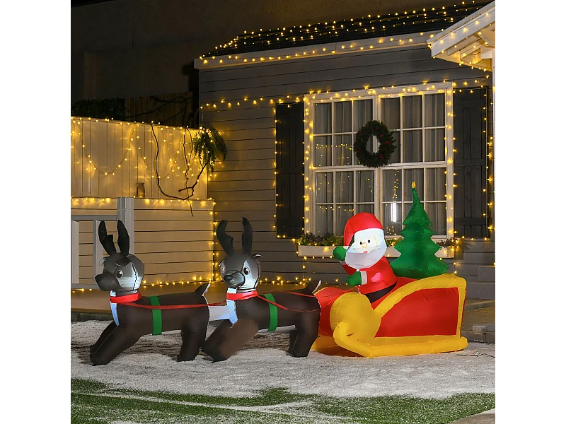 Babbo Natale gonfiabile con slitta e renne 2.3m