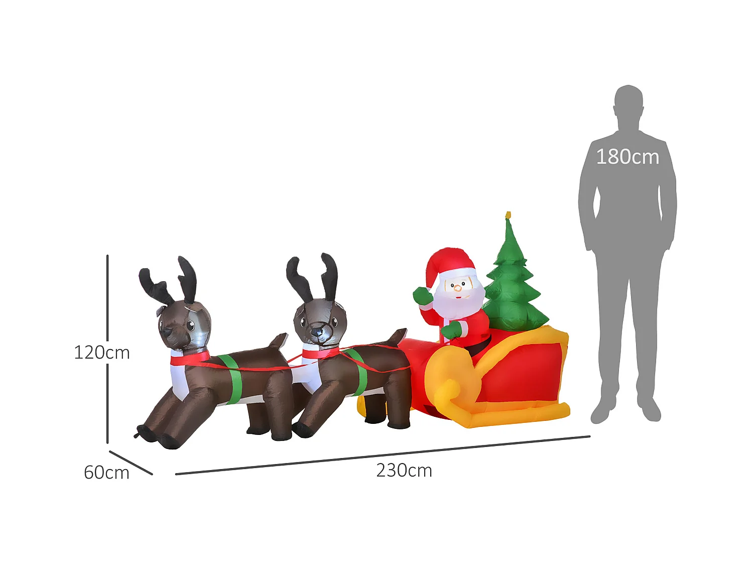 Babbo Natale gonfiabile con slitta e renne 2.3m