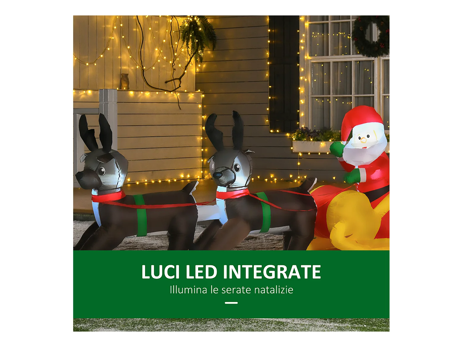 Babbo Natale gonfiabile con slitta e renne 2.3m