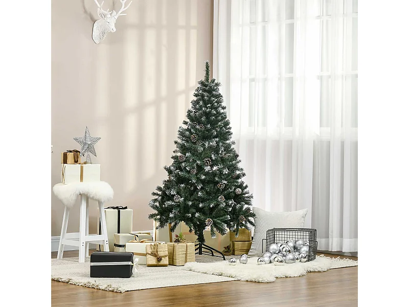 Albero di Natale artificiale innevato alto 150cm con pigne