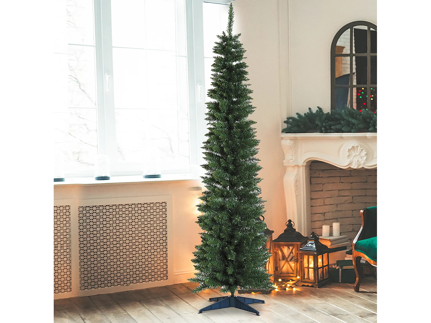 Albero di Natale artificiale slim con rami supporto in pvc verde