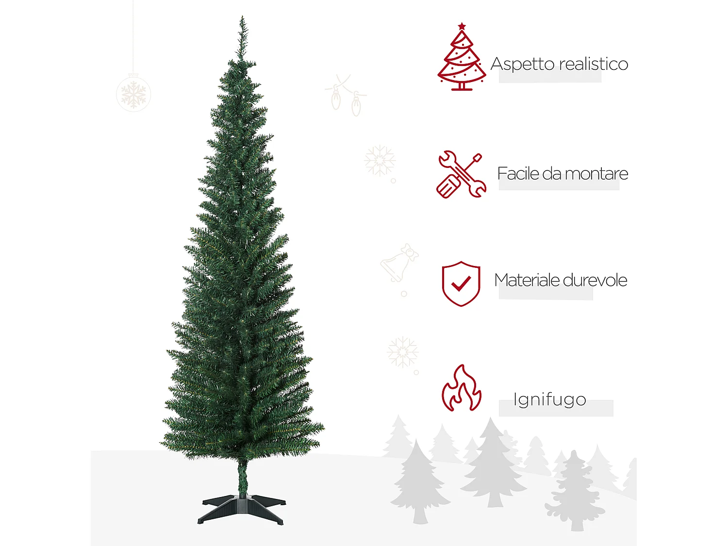 Albero di Natale artificiale slim con rami supporto in pvc verde