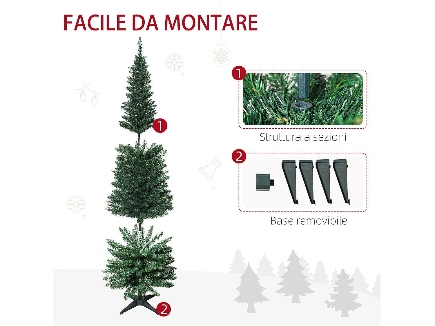 Albero di Natale artificiale slim con rami supporto in pvc verde