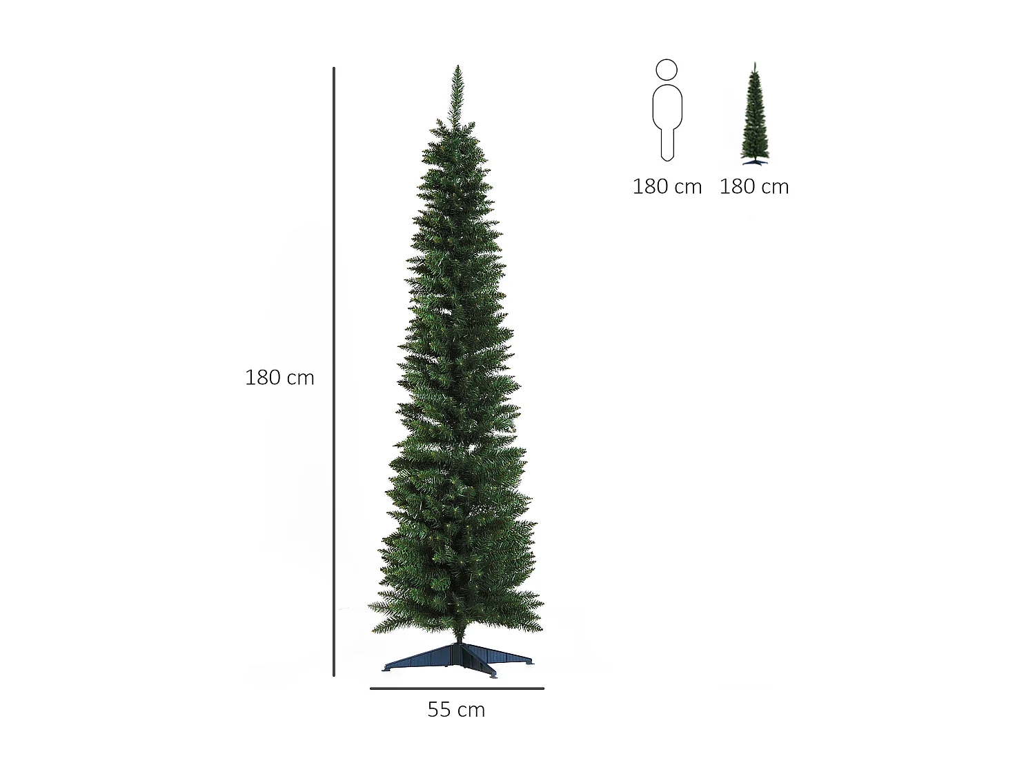 Albero di Natale artificiale slim con rami supporto in pvc verde