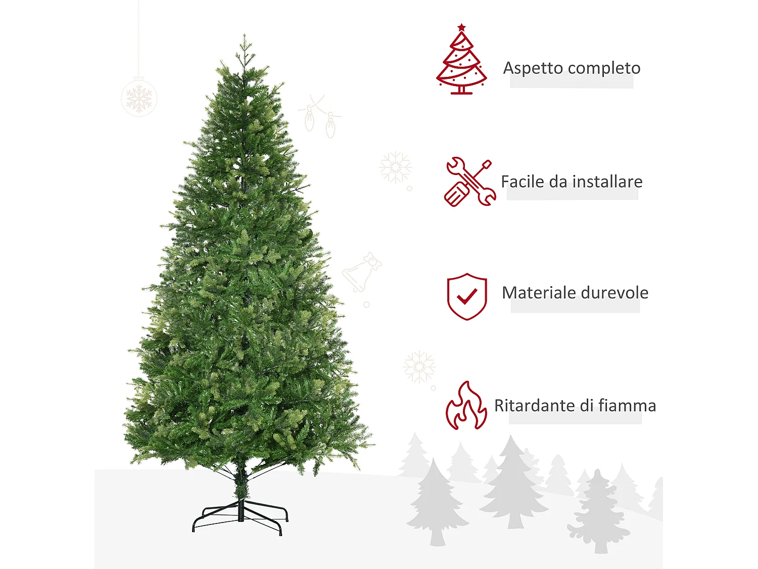 Albero di natale ignifugo per interni con 2056 rami e base