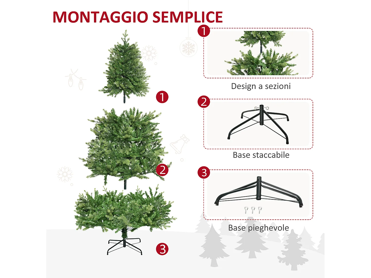 Albero di natale ignifugo per interni con 2056 rami e base
