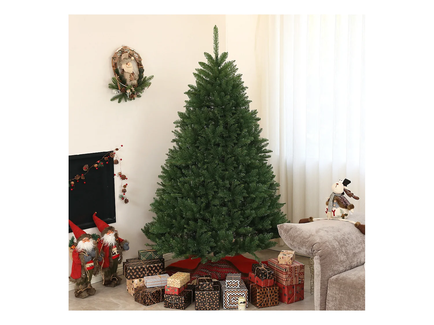 Albero di natale artificiale alto 195cm con 1838 rami e base acciaio