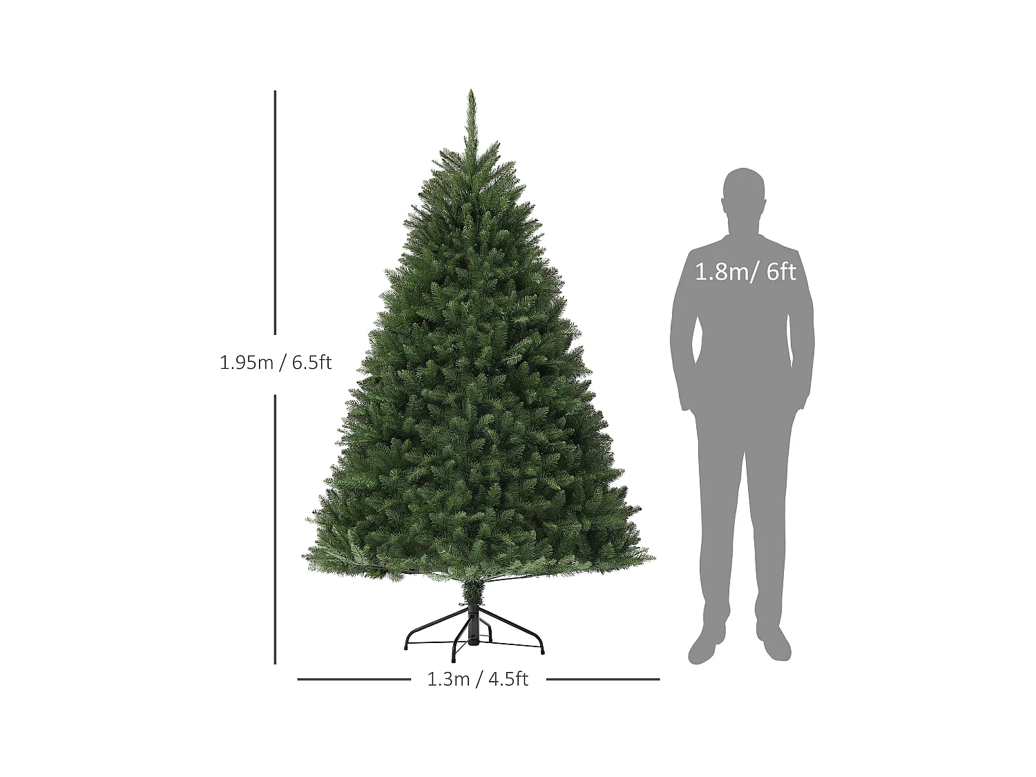 Albero di natale artificiale alto 195cm con 1838 rami e base acciaio