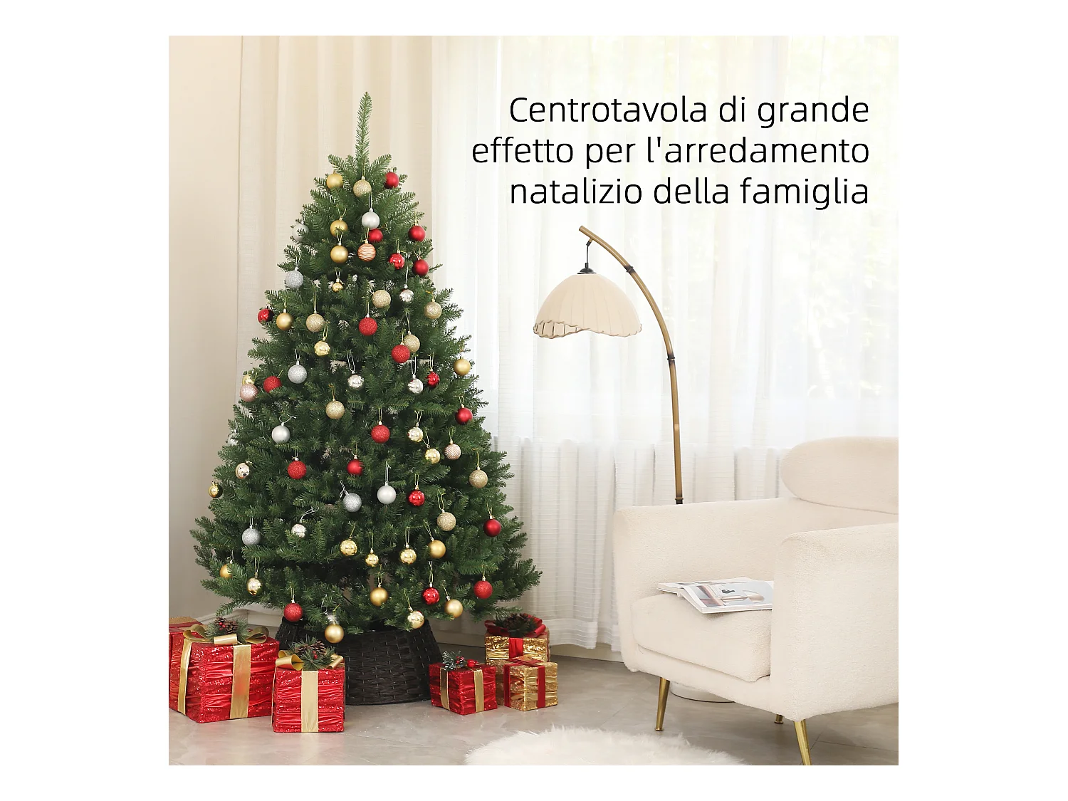 Albero di natale artificiale alto 195cm con 1838 rami e base acciaio