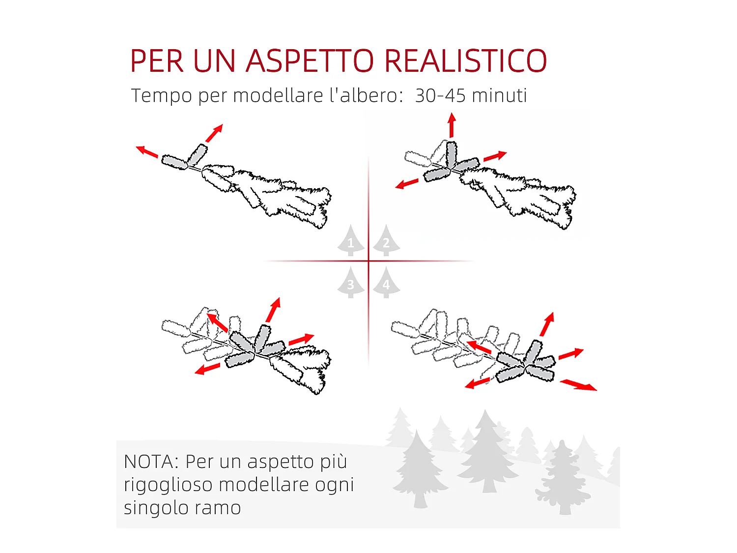 Albero di natale artificiale alto 195cm con 1838 rami e base acciaio