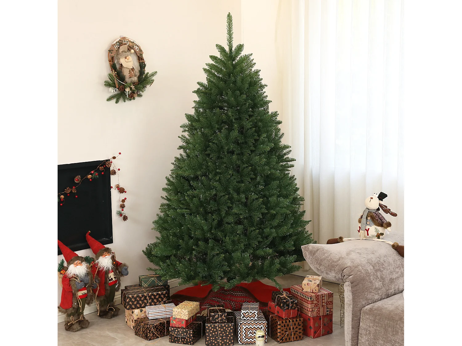 Albero di natale artificiale alto 195cm con 1838 rami e base acciaio