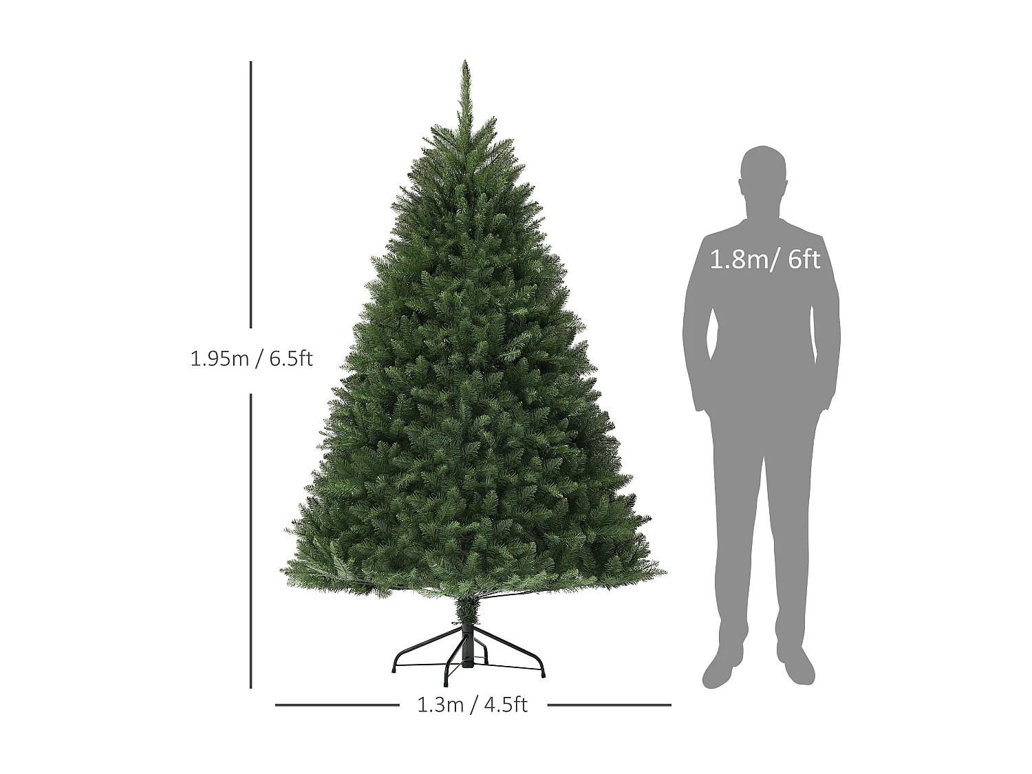 Albero di natale artificiale alto 195cm con 1838 rami e base acciaio