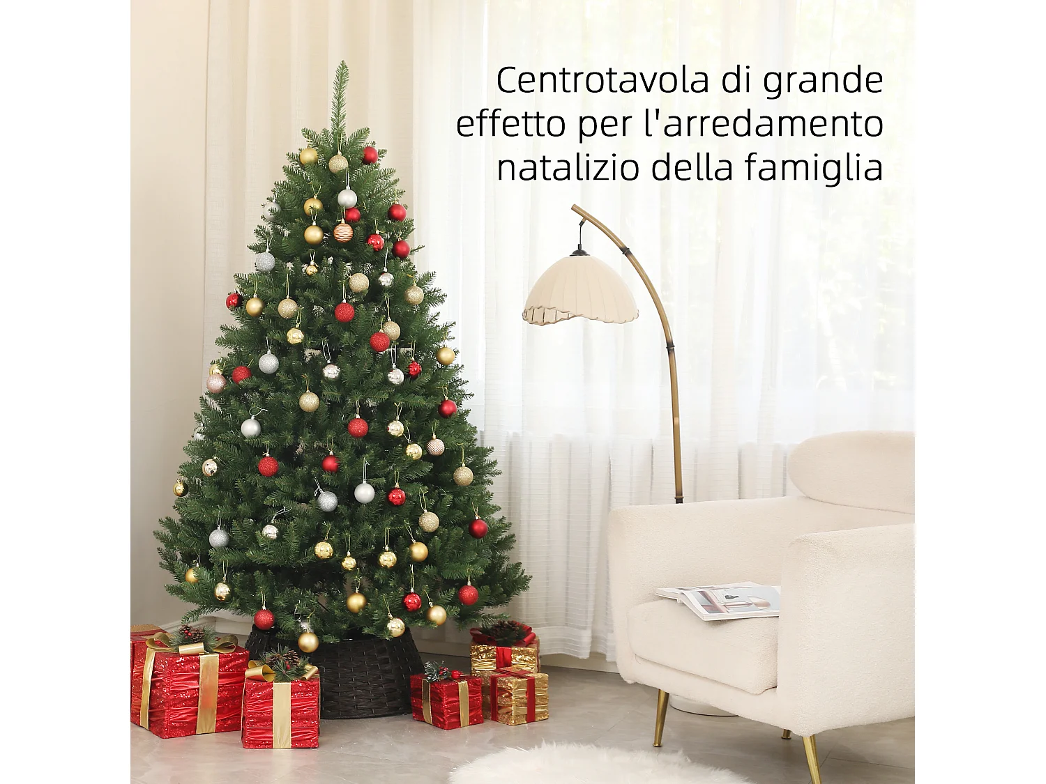 Albero di natale artificiale alto 195cm con 1838 rami e base acciaio