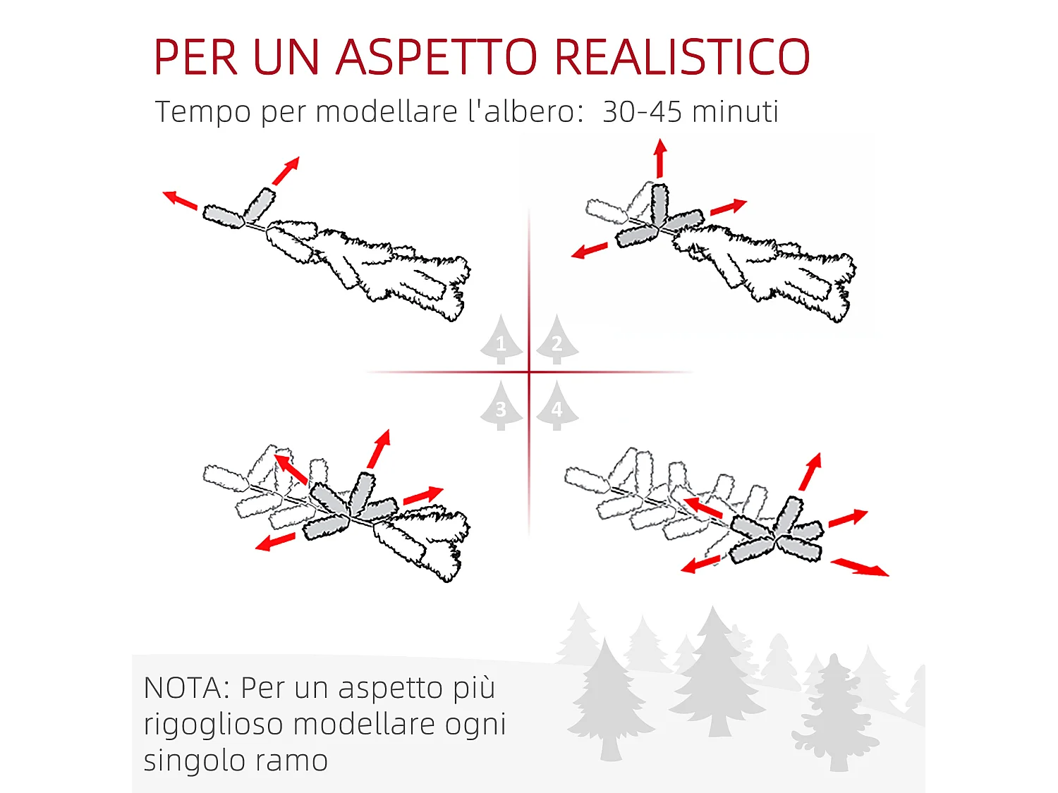 Albero di natale artificiale alto 195cm con 1838 rami e base acciaio