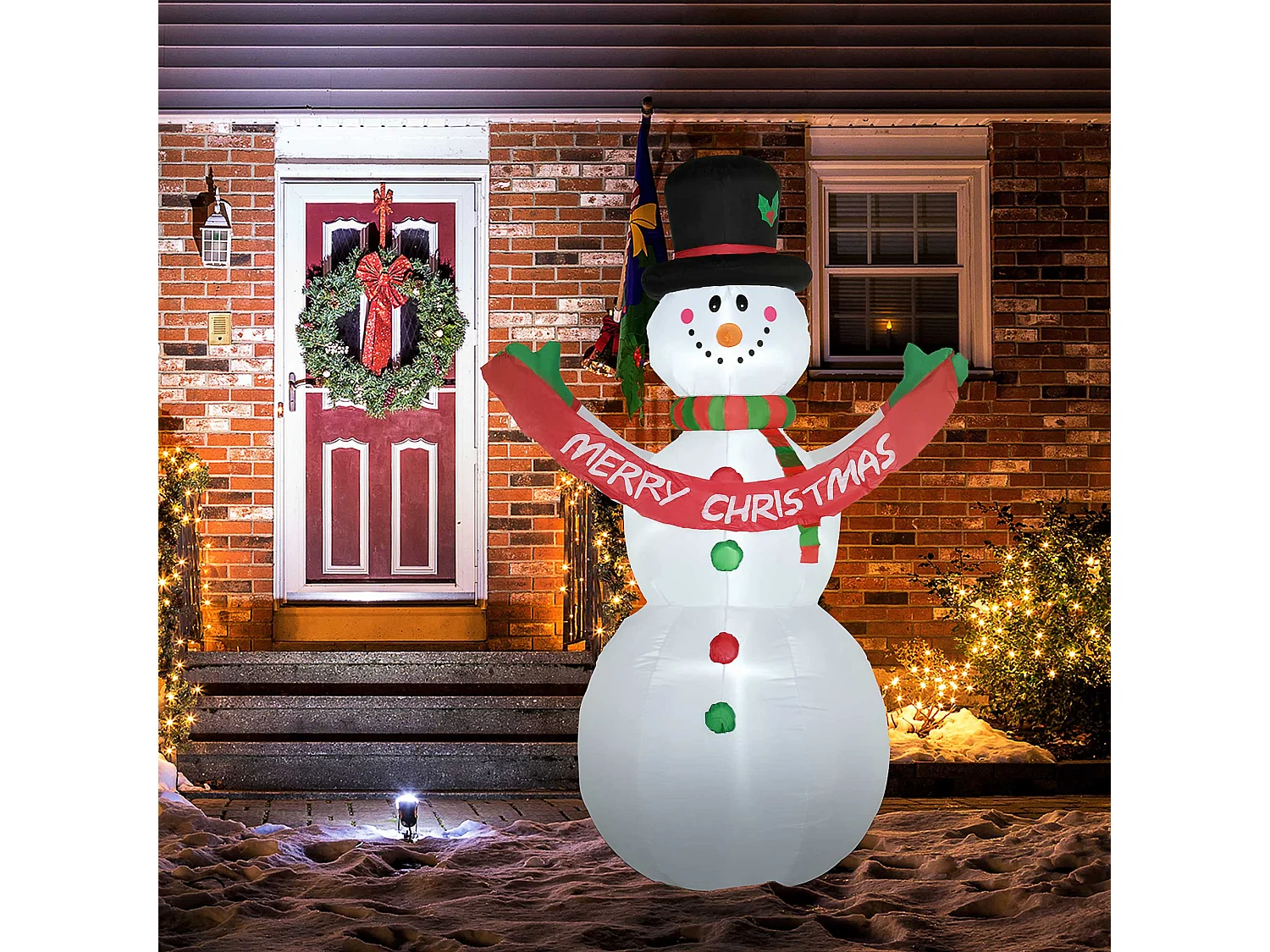 Pupazzo di neve gonfiabile con luci a led in poliestere multicolore