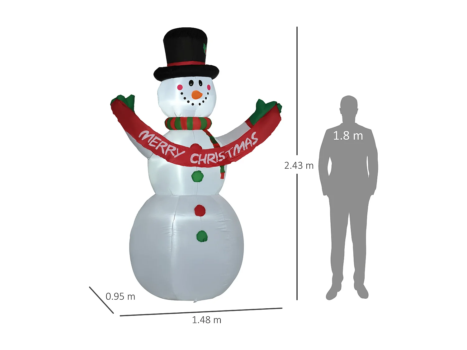 Pupazzo di neve gonfiabile con luci a led in poliestere multicolore