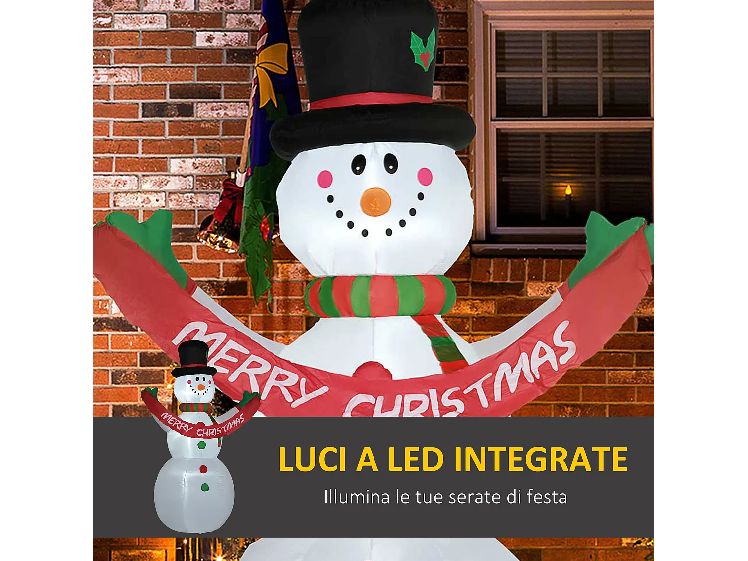 Pupazzo di neve gonfiabile con luci a led in poliestere multicolore