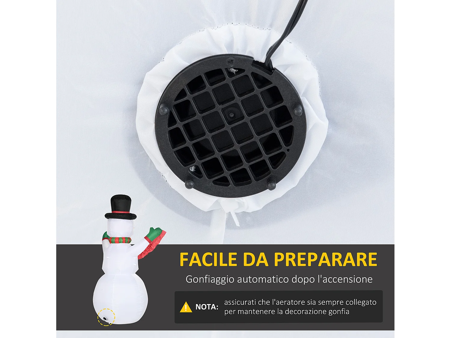 Pupazzo di neve gonfiabile con luci a led in poliestere multicolore