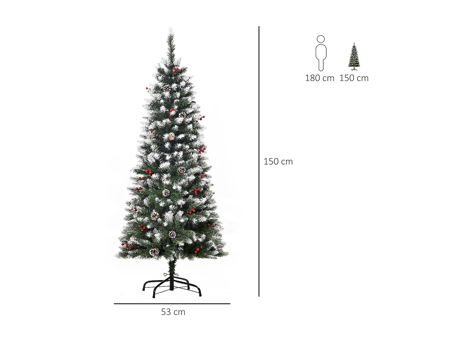 Albero di natale innevato artificiale da 150cm base pieghevole