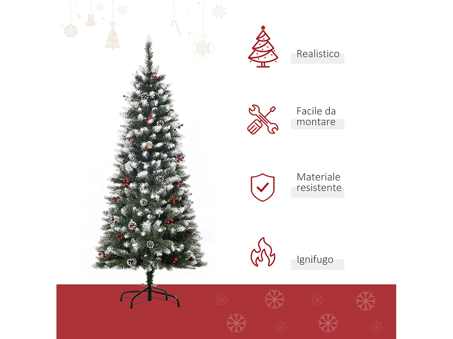 Albero di natale innevato artificiale da 150cm base pieghevole