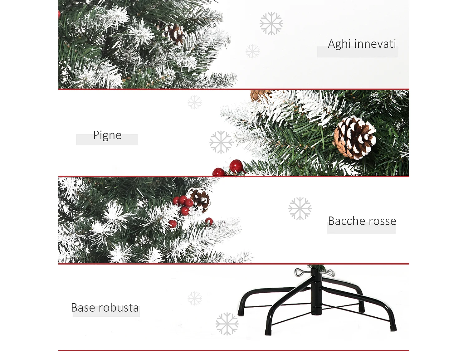Albero di natale innevato artificiale da 150cm base pieghevole