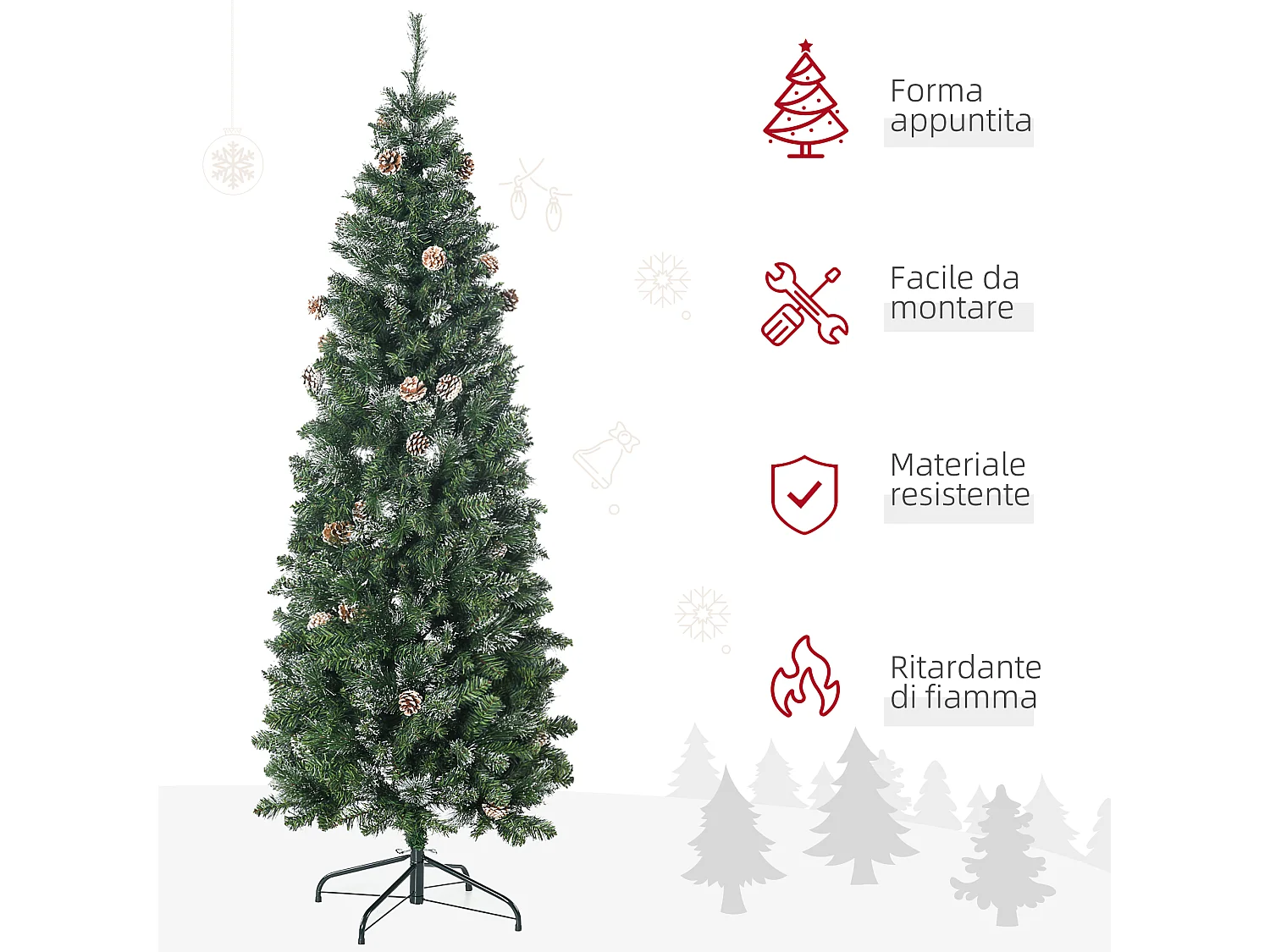 Albero di natale artificiale da 180 cm con 618 rami e base in metallo