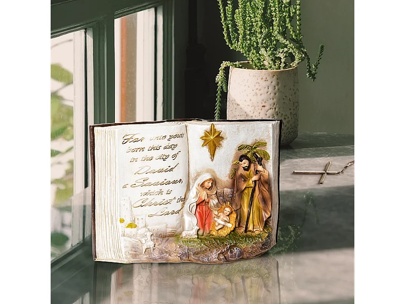 Presepe di natale natività con statuine 3d resina 21.5x9.5x14cm