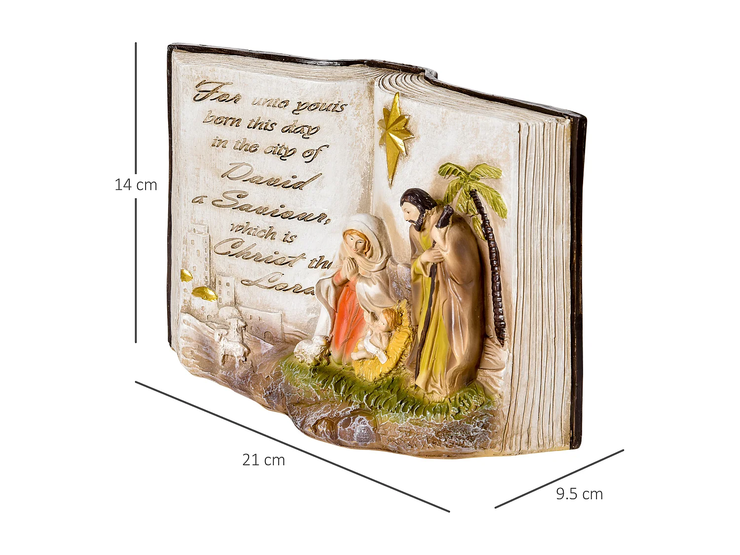 Presepe di natale natività con statuine 3d resina 21.5x9.5x14cm
