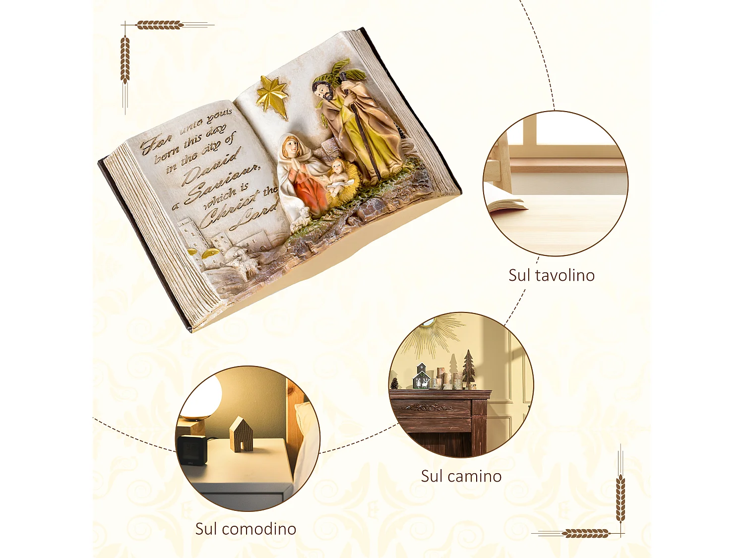 Presepe di natale natività con statuine 3d resina 21.5x9.5x14cm