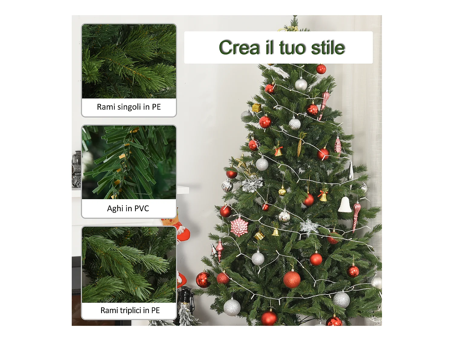 Albero artificiale gigante con rami e base rimovibile in pvc verde