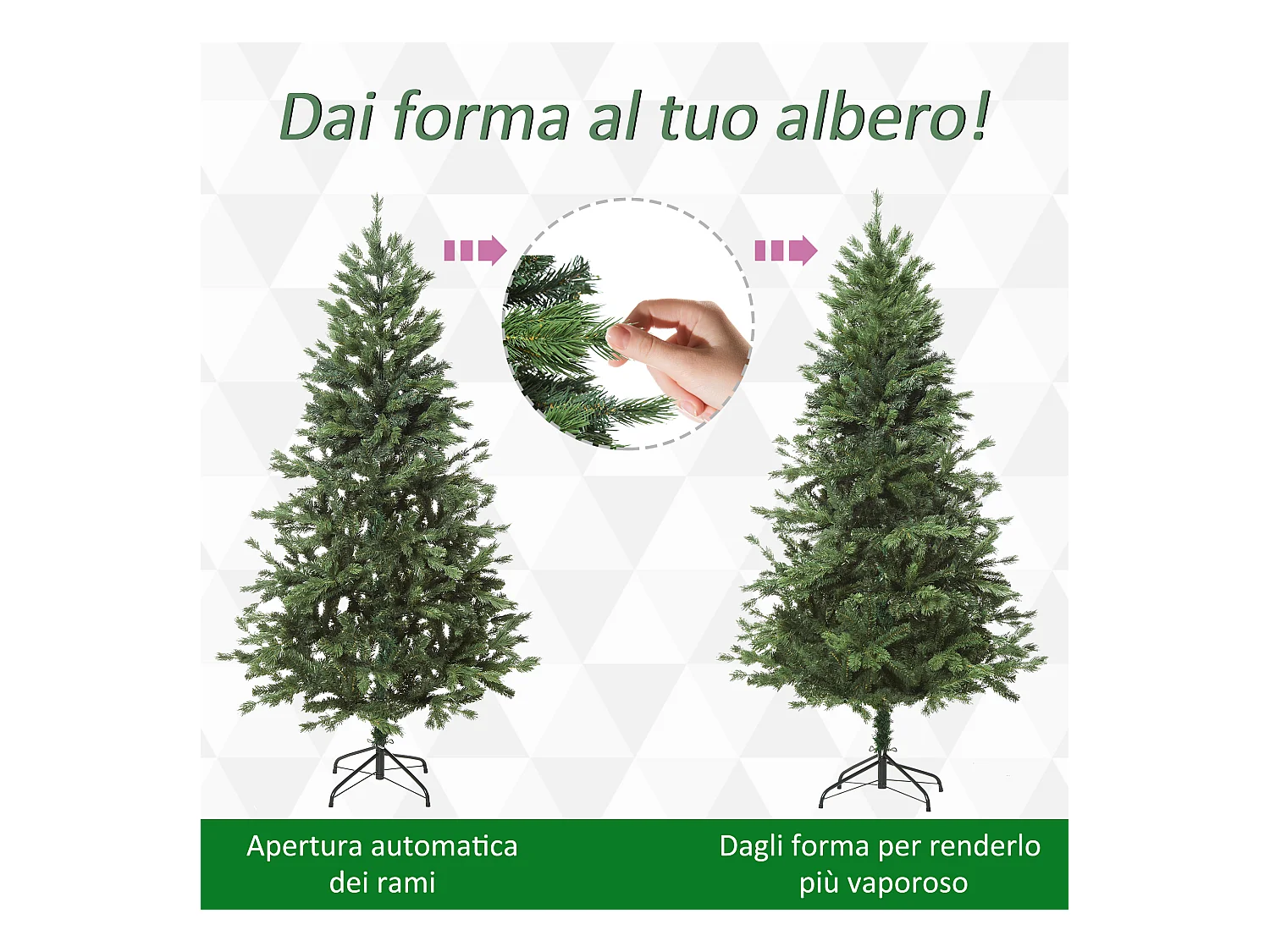 Albero artificiale gigante con rami e base rimovibile in pvc verde