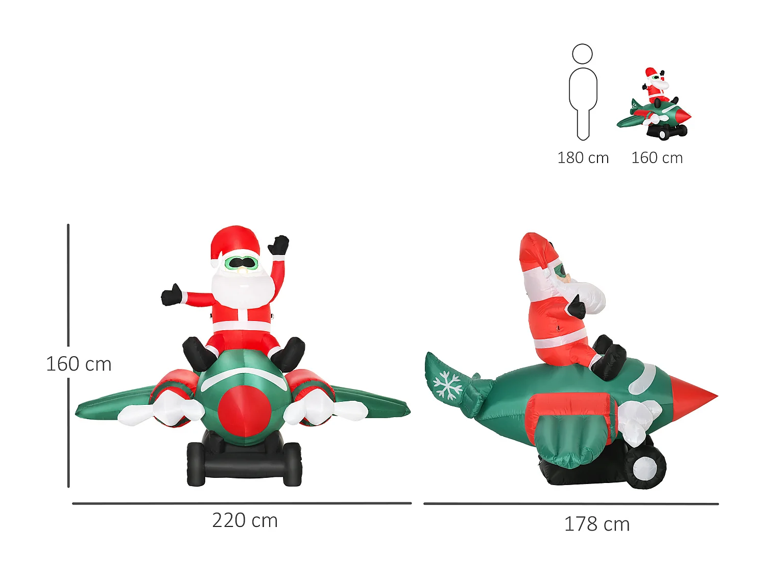 Babbo natale gonfiabile su aereo luci led decorazione esterno